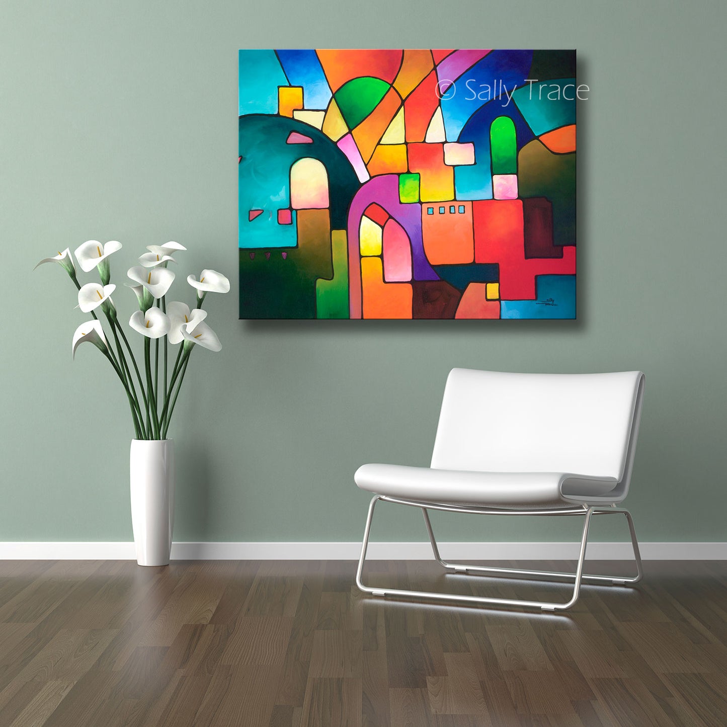 Colorful Geometric Original Abstract Art, Vibrant Wall Decor, Modern Home Accent "Urbanity" by Sally Trace
