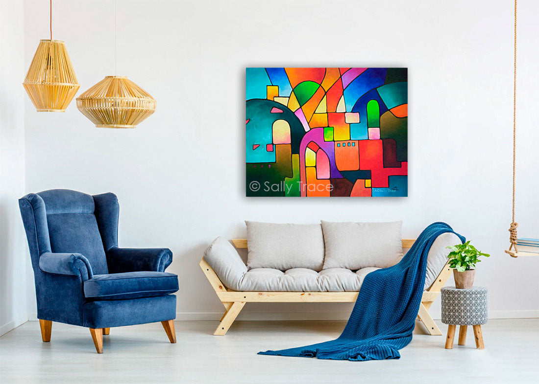 "Urbanity" Geometric Cityscape Art Canvas Giclee Prints