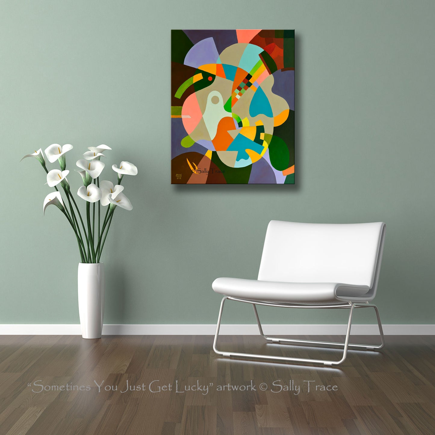Modern art hard edged abstraction, fine art giclee print on canvas by Sally Trace