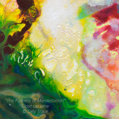 "The Fullness of Manifestations" fine art prints of an original abstract fluid painting by Sally Trace, a contemporary artwork for the home of office, decotr for your living room, dining room, colorful abstract art paintings, abstract art for sale by the artist, close up detail