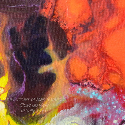 "The Fullness of Manifestations" fine art prints of an original abstract fluid painting by Sally Trace, a contemporary artwork for the home of office, decotr for your living room, dining room, colorful abstract art paintings, abstract art for sale by the artist, close up detail