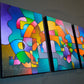 Modern art contemporary geometric acrylic painting triptych. Original abstract geometric painting commission "A Further Theory".  Oversized geometric wall art, Three acrylic paintings on gallery wrapped canvas with the sides painted black. Abstract acrylic mixed media painting. Varnished, wired and ready to hang.