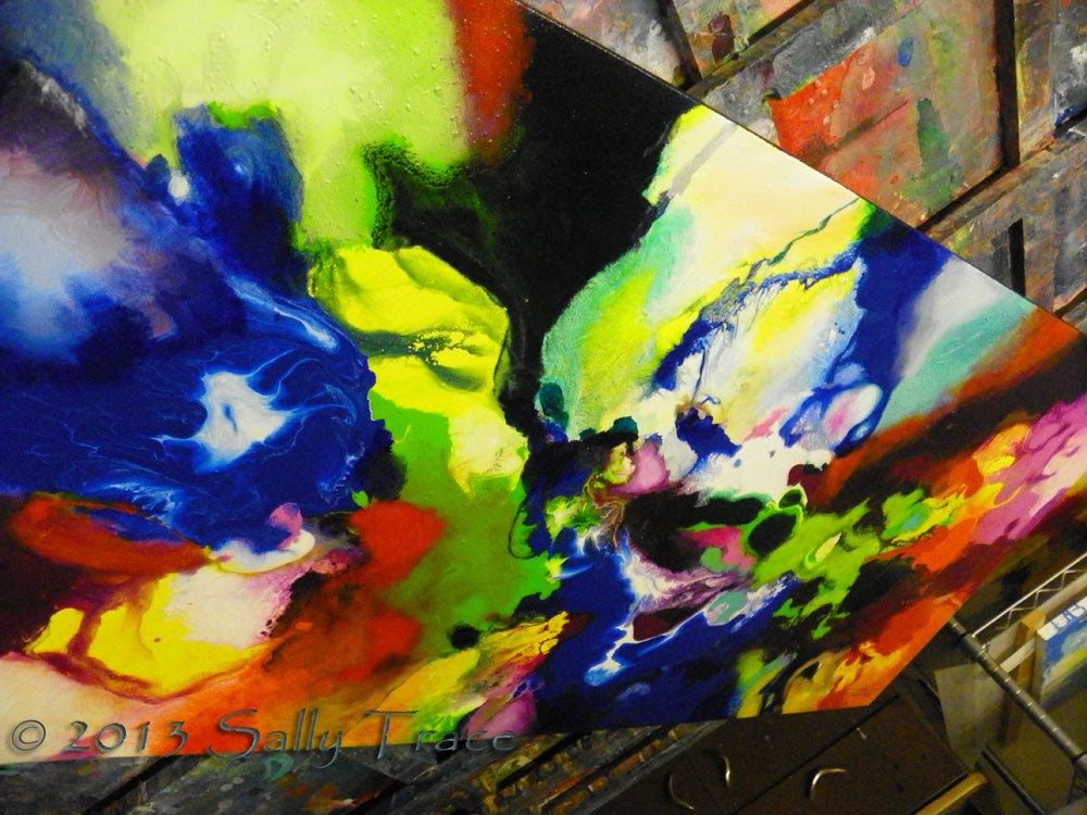 "Decorum" fluid pour painting by Sally Trace