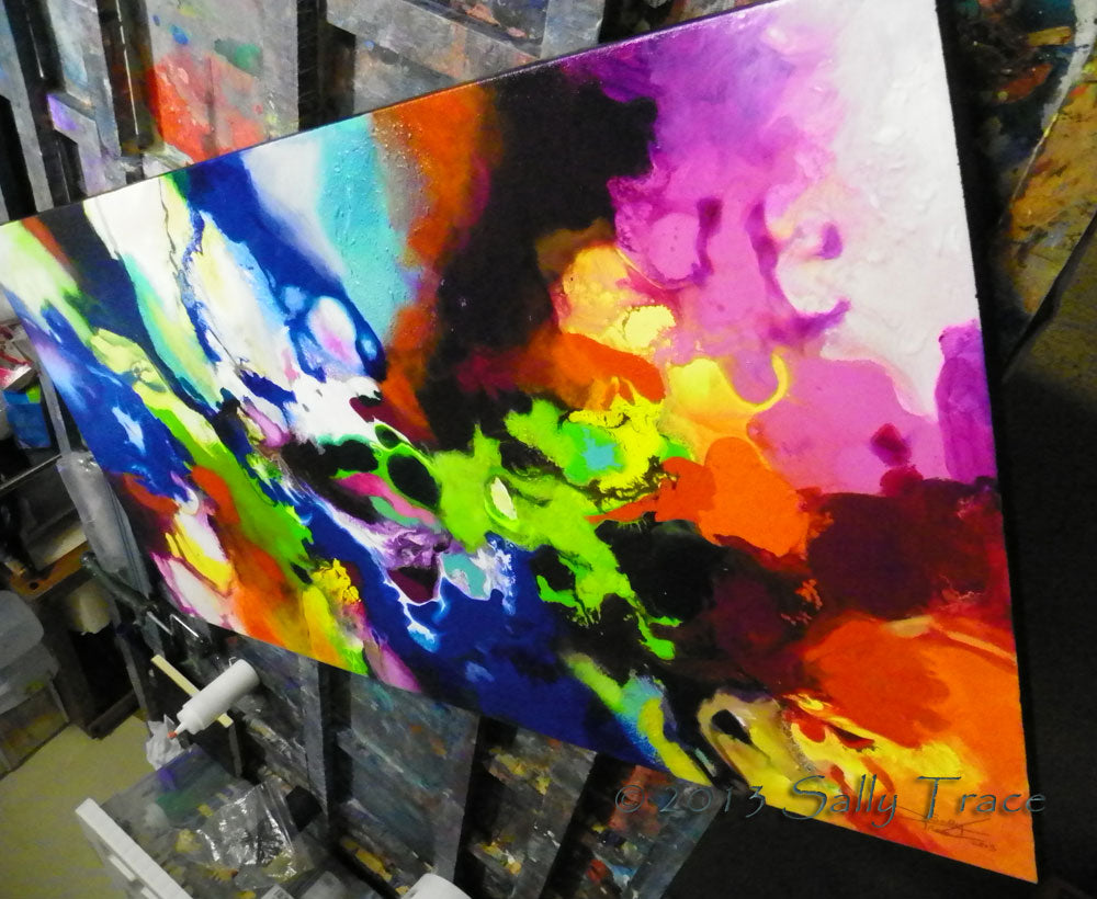 "Decorum" fluid pour painting by Sally Trace