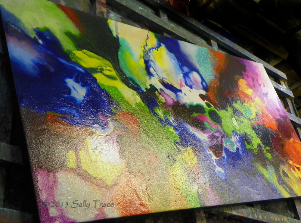 "Decorum" fluid pour painting by Sally Trace