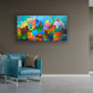 “Diversification” abstract landscape fine art prints, contemporary modern geometric colorful abstract art prints, geometric abstract wall art prints by Sally Trace, room view