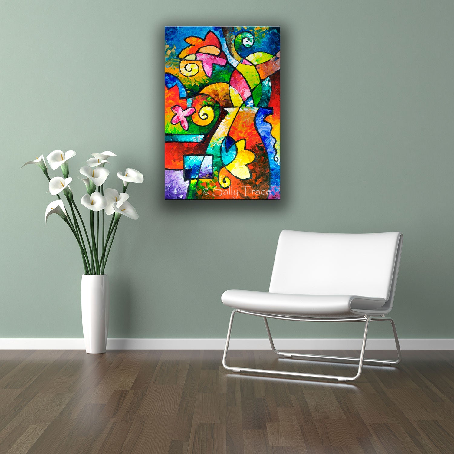 "July Blooms" Giclee Prints, Floral Geometric Abstract Art for Saly by Sally Trace