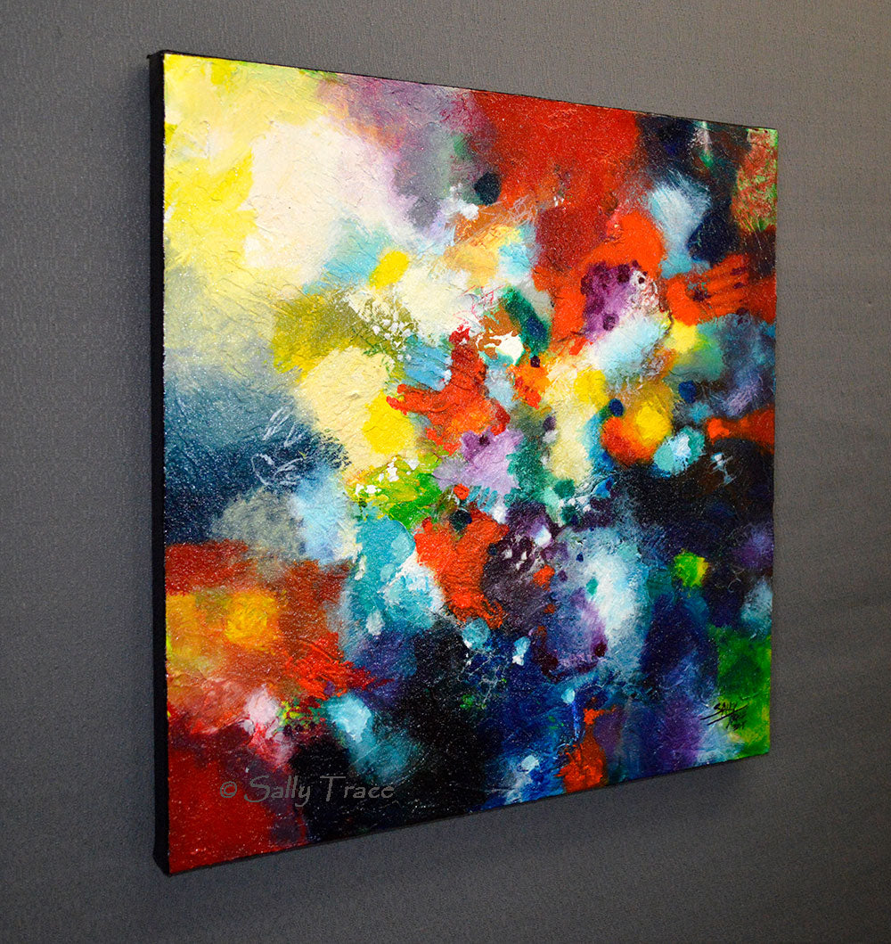 Reach Beyond, original textured abstract painting by Sally Trace, left side view