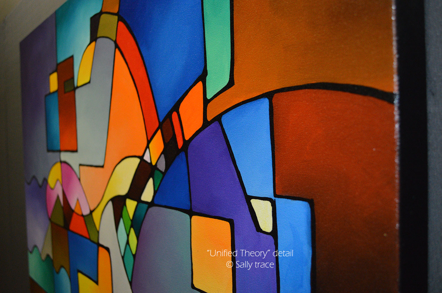 Unified Theory, original abstract art for sale, contemporary modern geometric painting by Sally Trace, detail view