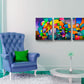Modern art triptych giclee prints from my original geometric art acrylic painting by Sally Trace, modern living room wall decor.