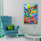 Modern geometric abstract art original acrylic painting on canvas "Information Paradox" by Sally Trace, room view