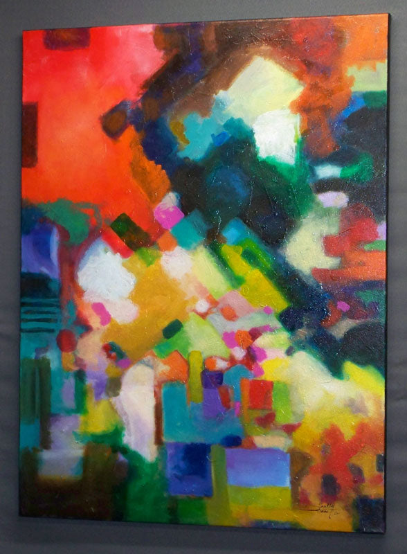 Abstract art color field painting by Sally Trace,, side view
