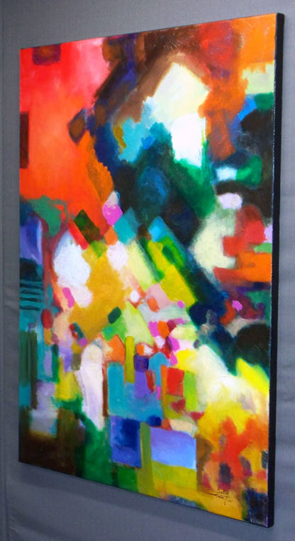 Abstract art color field painting by Sally Trace, side view