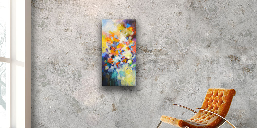 "Higher Vibration", Original Abstract Vertical Textured Painting by Sally Trace, Sold