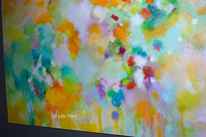 Modern contemporary art for sale by Sally Trace, "Lightness" giclee print on canvas, close up view