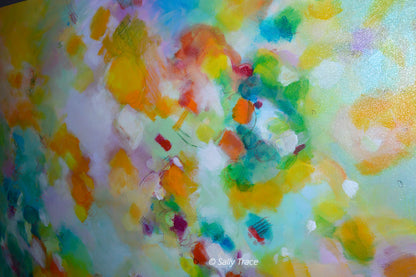 Modern contemporary art for sale by Sally Trace, "Lightness" giclee print on canvas, close up view