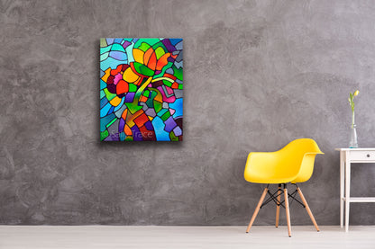 Modern abstract art for sale by Sally Trace, "Mosaic Bouquet", 24x30" fine art geometric abstraction original painting.