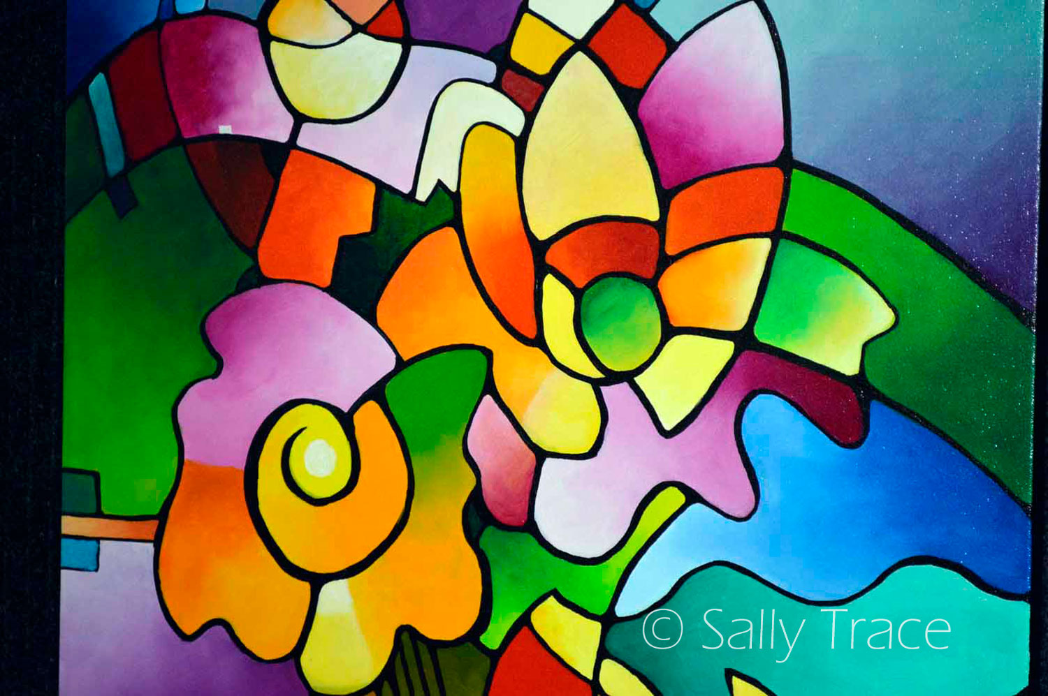 Abstract painting by Sally Trace, Pinwheel Blooms