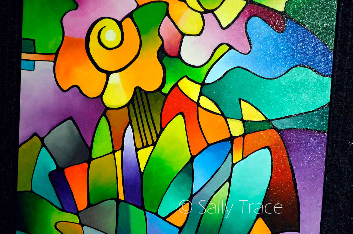 Abstract painting by Sally Trace, Pinwheel Blooms, close-up view, abstract paintings, contemporary paintings, abstract art paintings, contemporary art, contemporary abstract paintings, abstract art, colorful abstract art, modern art, modern paintings