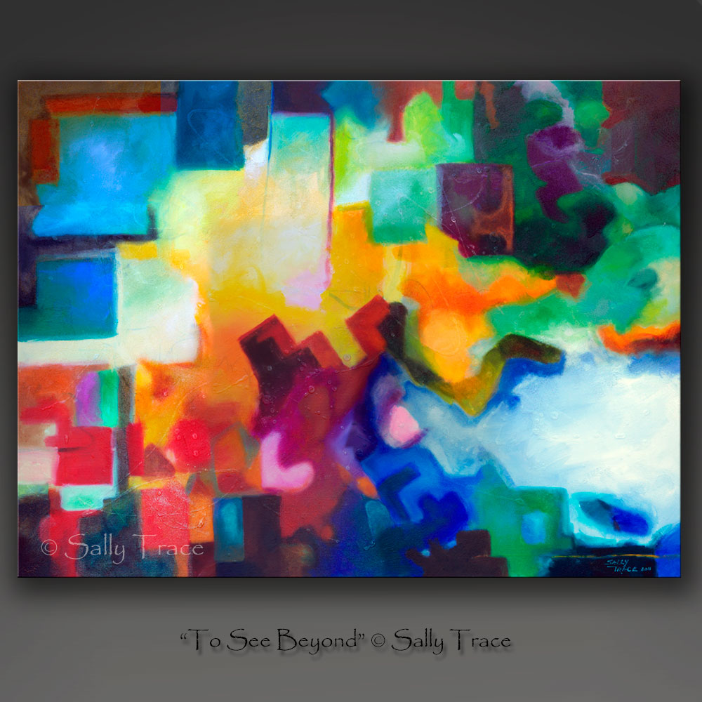 Abstract geometric painting giclee print on canvas by Sally Trace "To See Beyond"
