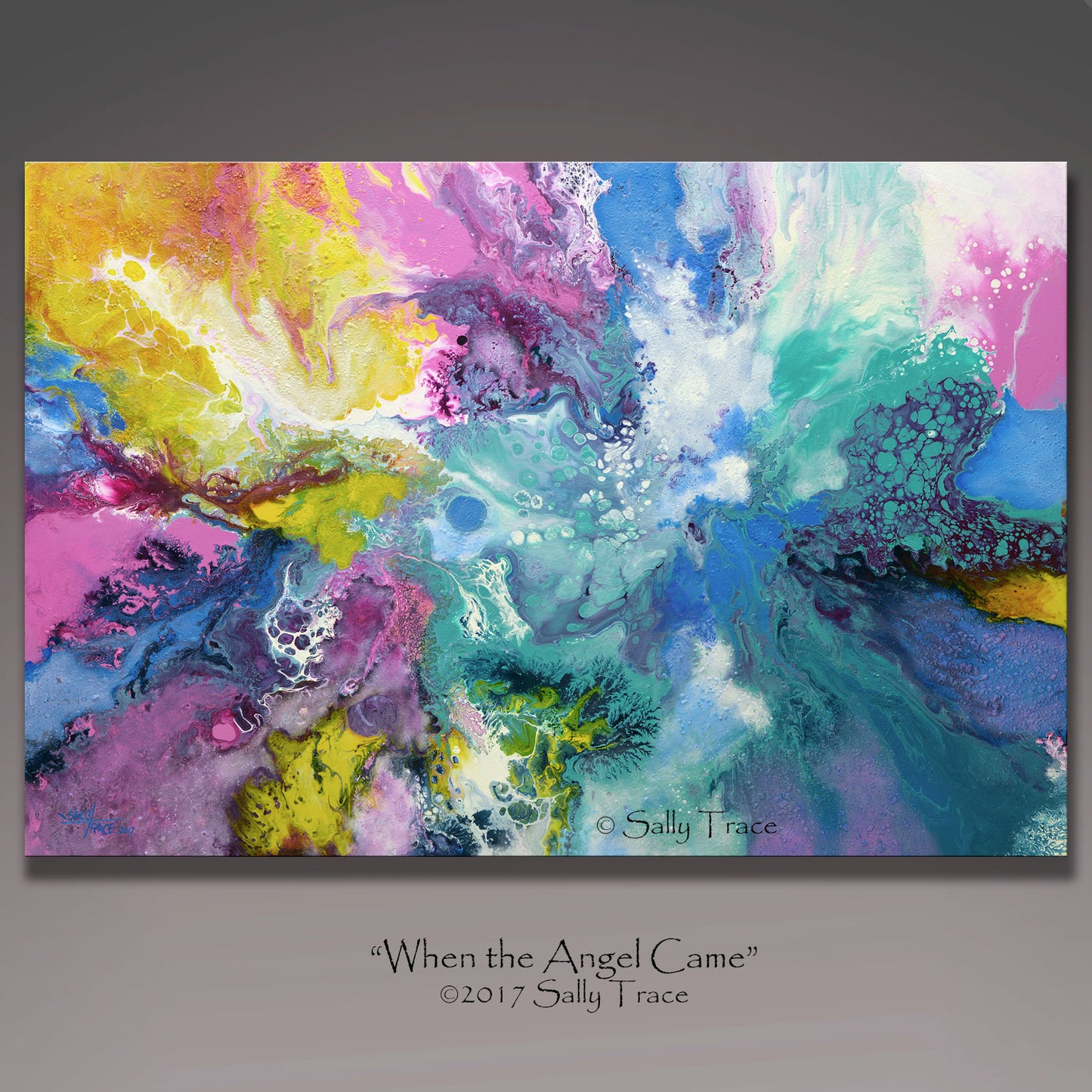 Modern contemporary fluid art prints from the painting When The Angel Came by Sally Trace