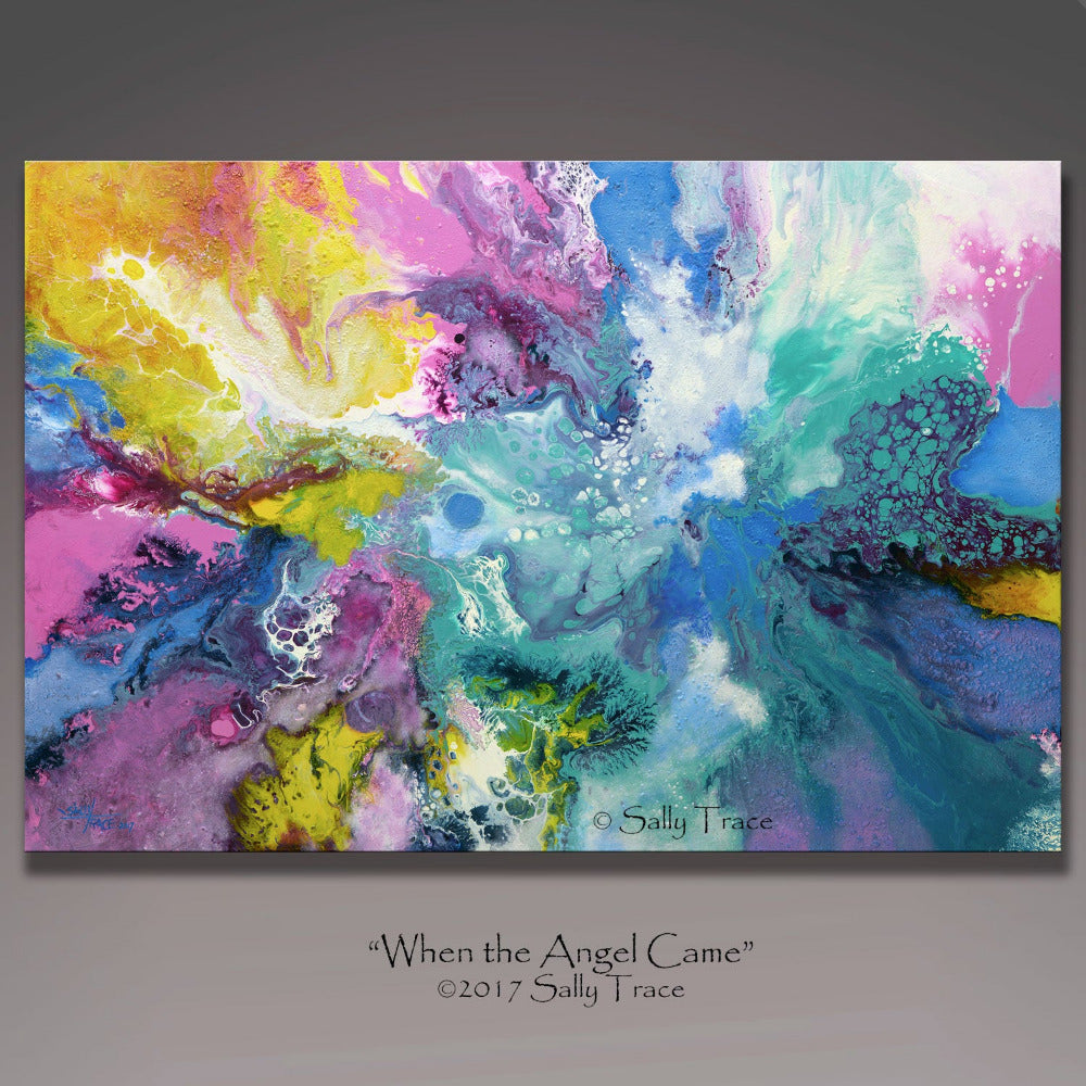 Modern contemporary fluid art prints from the painting When The Angel Came by Sally Trace