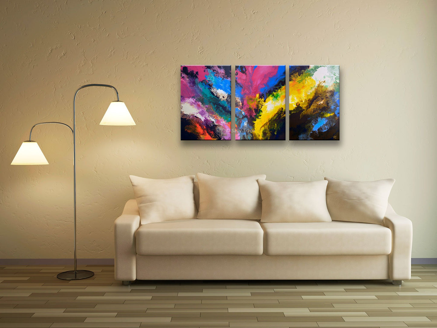 Ulysses 5, giclee prints on canvas from the original triptych fluid abstract painting by Sally Trace