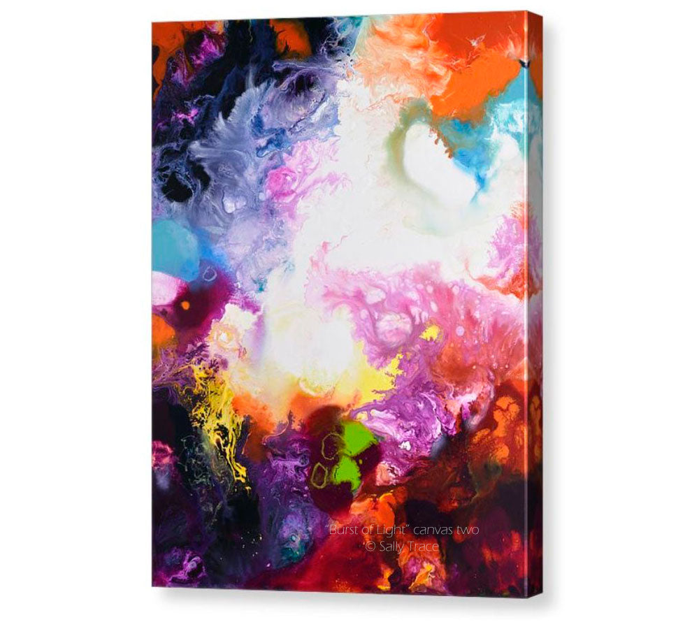 Burst of Light, pour painting art giclee print triptych by Sally Trace, canvas 2