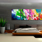 Clean Sweep, colorful polyptych multi panel four canvas abstract painting print by Sally Trace, room view, living room modern living room wall art painting.