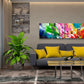 Clean Sweep, colorful polyptych multi panel four canvas abstract painting print by Sally Trace, room view,  modern living room wall art painting.