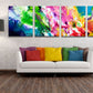 Clean Sweep, colorful polyptych multi panel four canvas abstract painting print by Sally Trace, room view,  modern living room wall art painting.