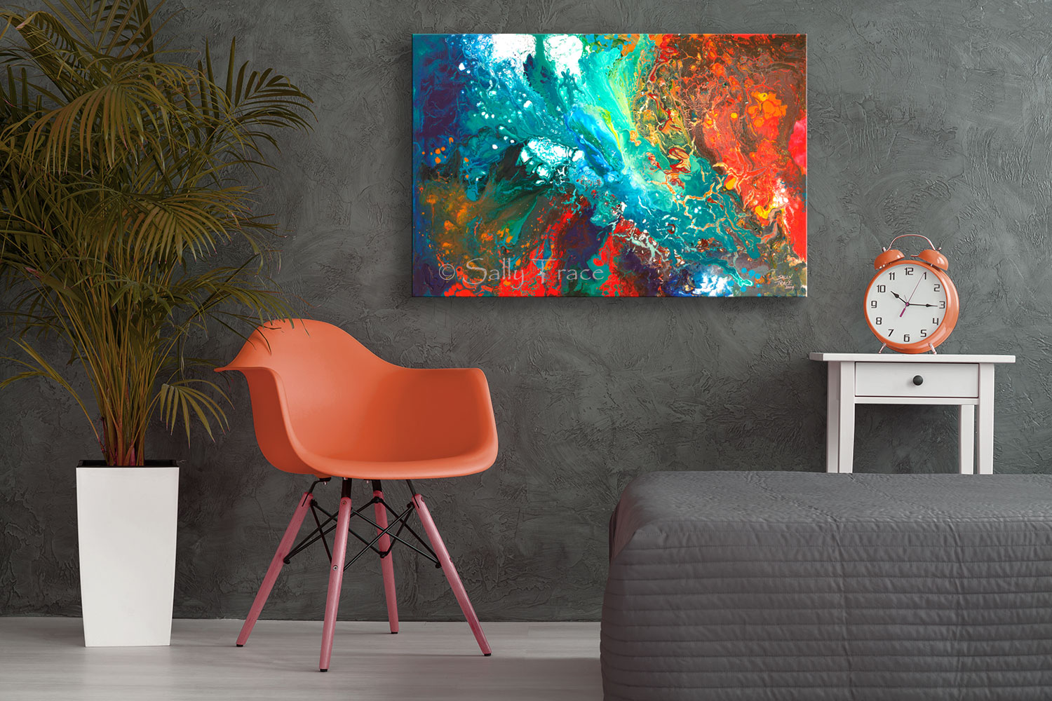 Fluid art modern contemporary canvas prints, "Coastal Migration", fluid art painting print by Sally Trace