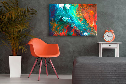 Fluid art modern contemporary canvas prints, "Coastal Migration", fluid art painting print by Sally Trace