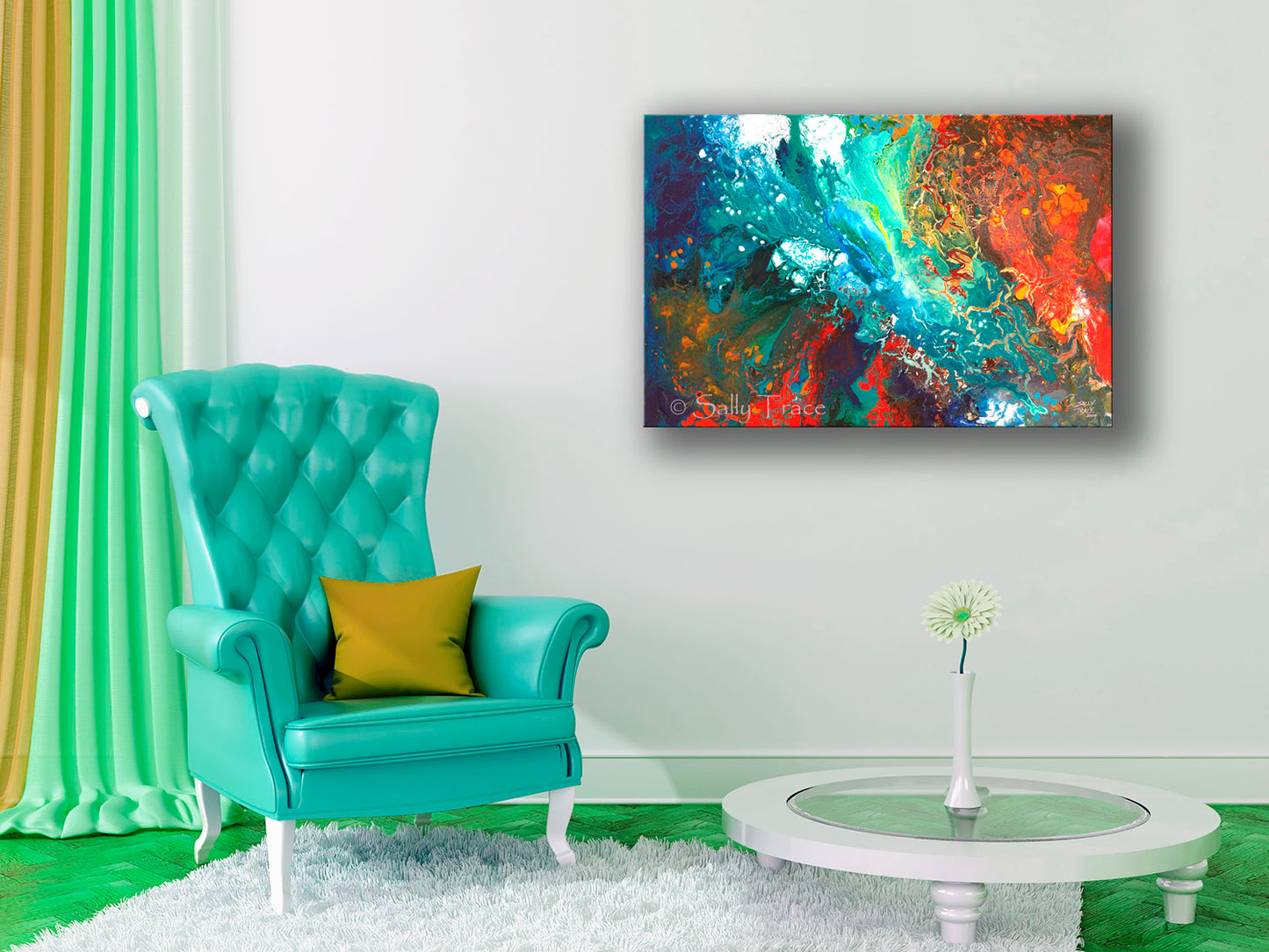 Fluid art modern contemporary canvas prints, "Coastal Migration", fluid art painting print by Sally Tracee