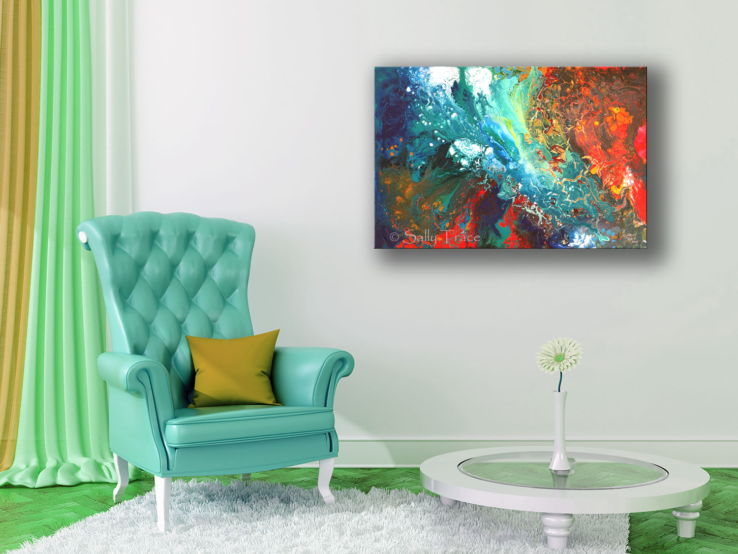 Fluid art modern contemporary canvas prints, "Coastal Migration", fluid art painting print by Sally Tracee