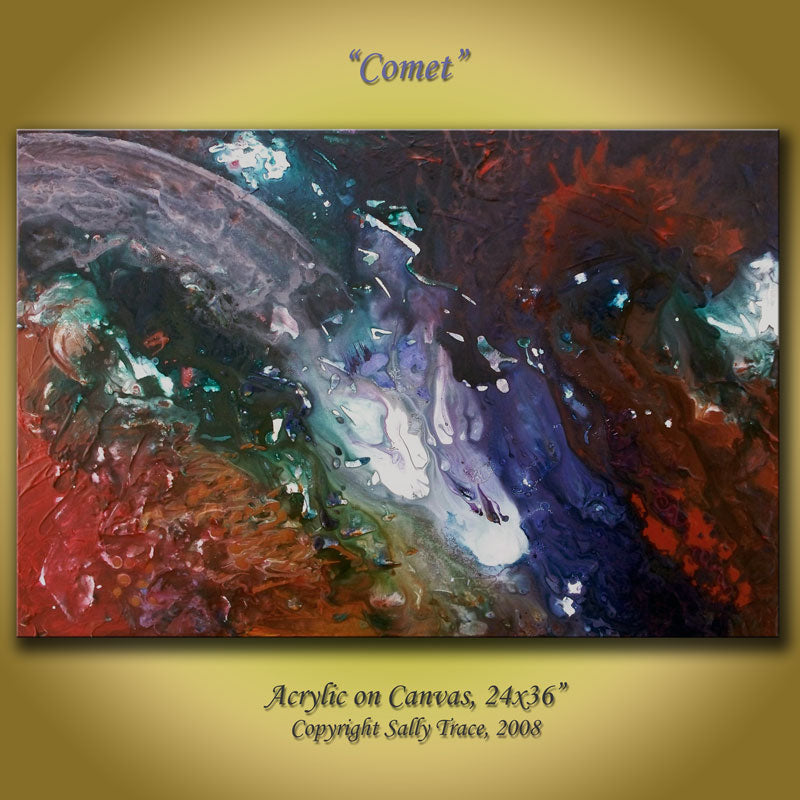 Comet, fluid space art abstract painting by Sally Trace