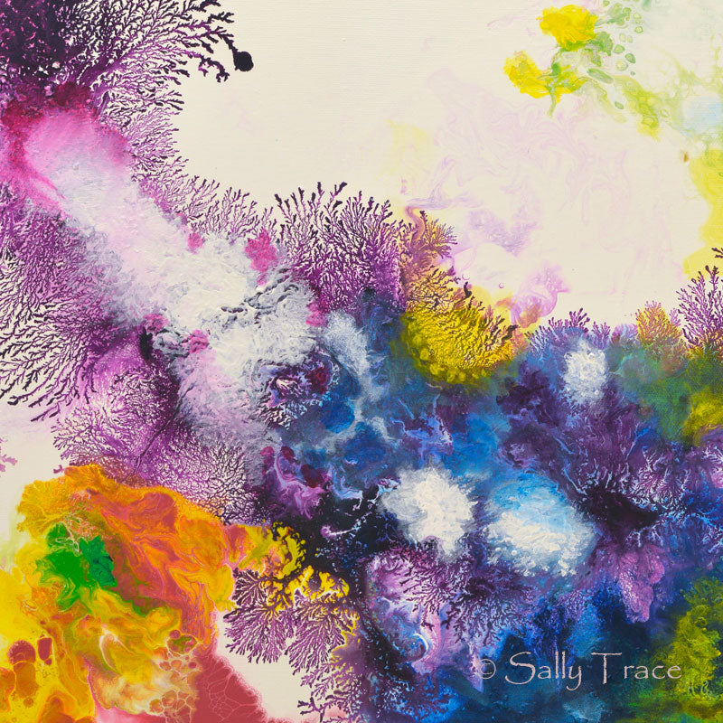 Coming Alive 2 abstract pour painting giclee prints for sale by Sally Trace, detail