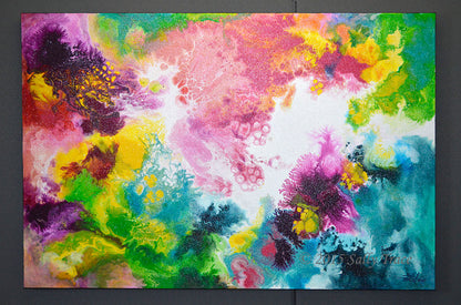 Coming Alive, original pour painting fluid art by Sally Trace