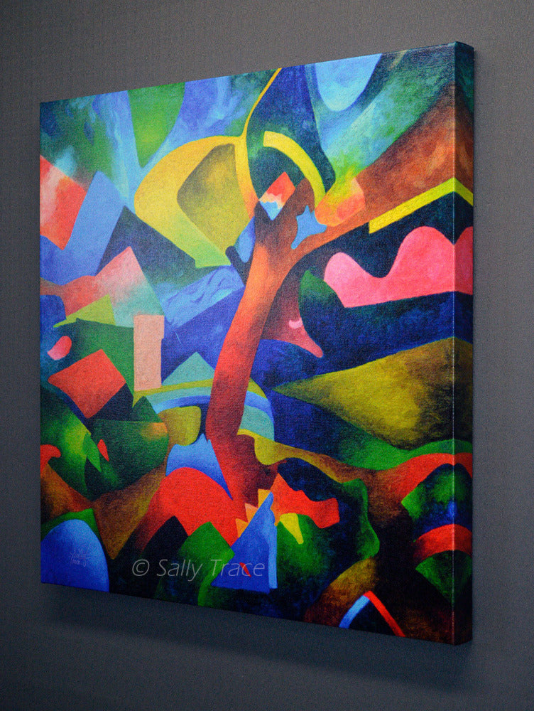 Canvas prints made from my original painting "Dark Landscape", an abstract landscape oil painting with dark blues, vibrant colors, "Dark Landscape"