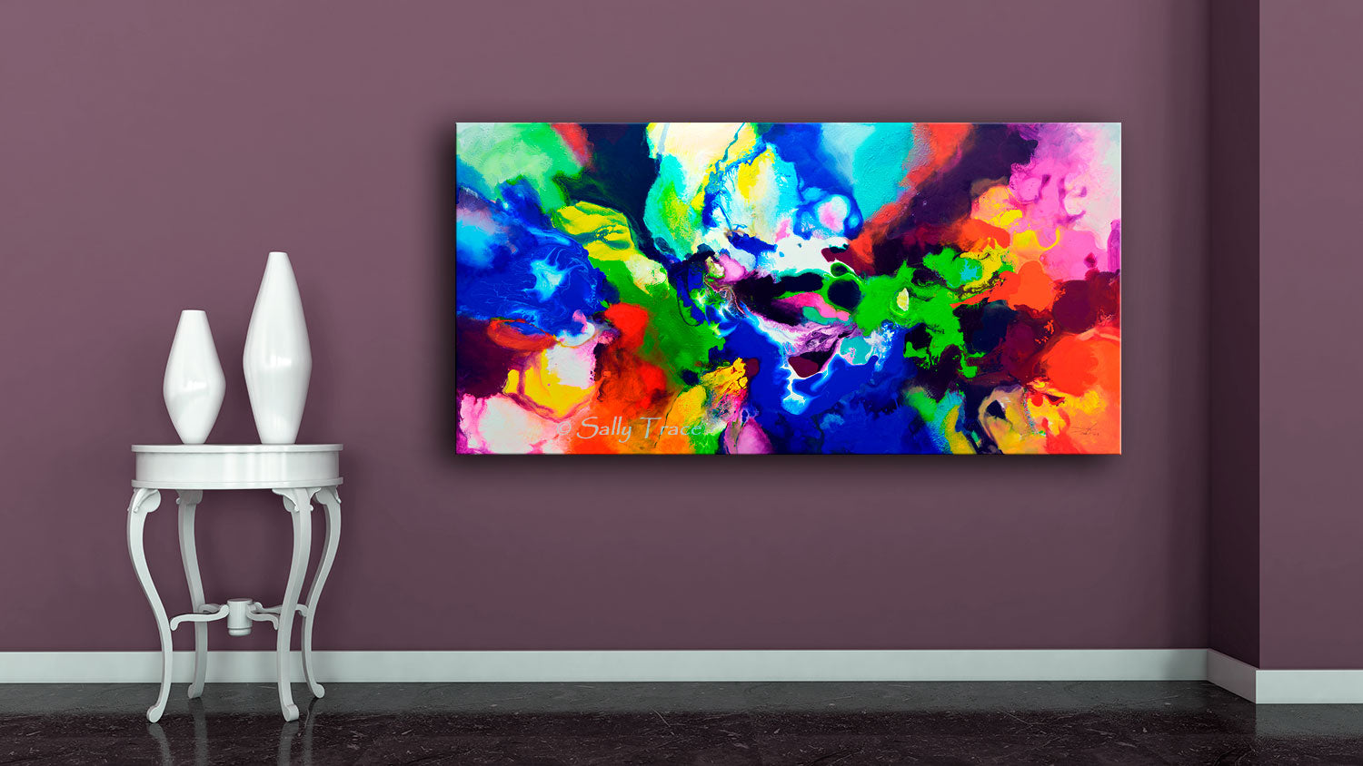 Decorum, canvas prints of the fluid abstract painting by Sally Trace, room view