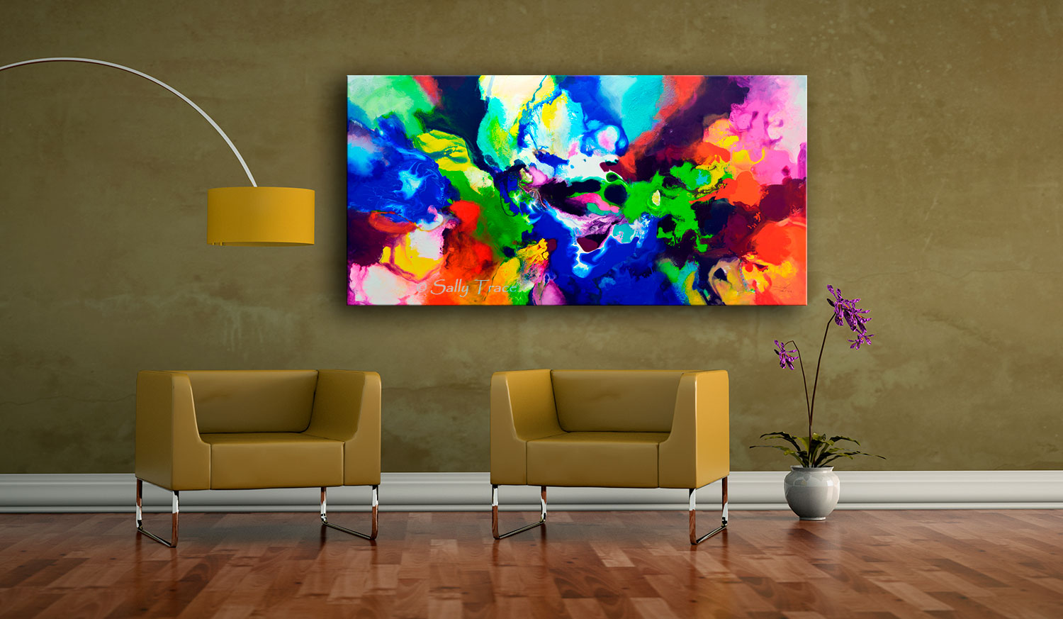 Decorum, canvas prints of the fluid abstract painting by Sally Trace, room view