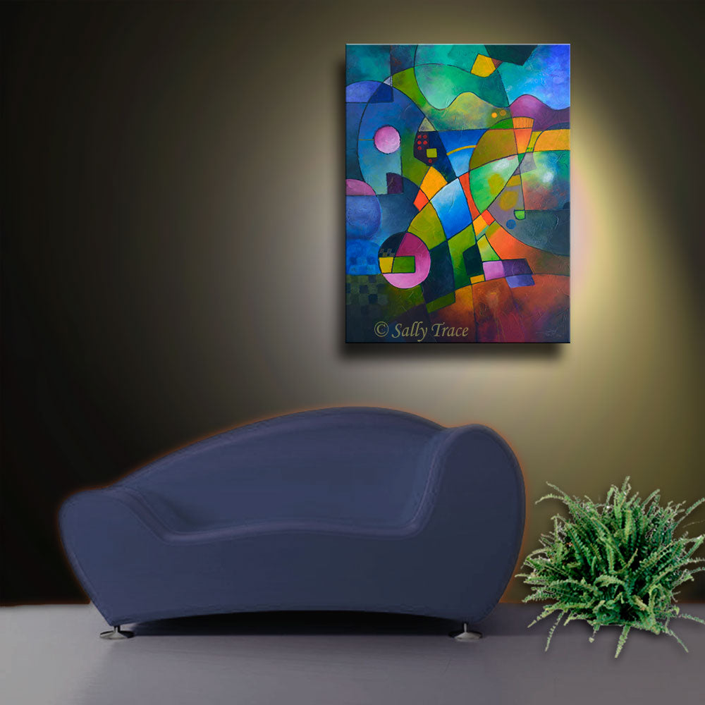 Direction North, geometric art contemporary canvas prints for sale by Sally Trace