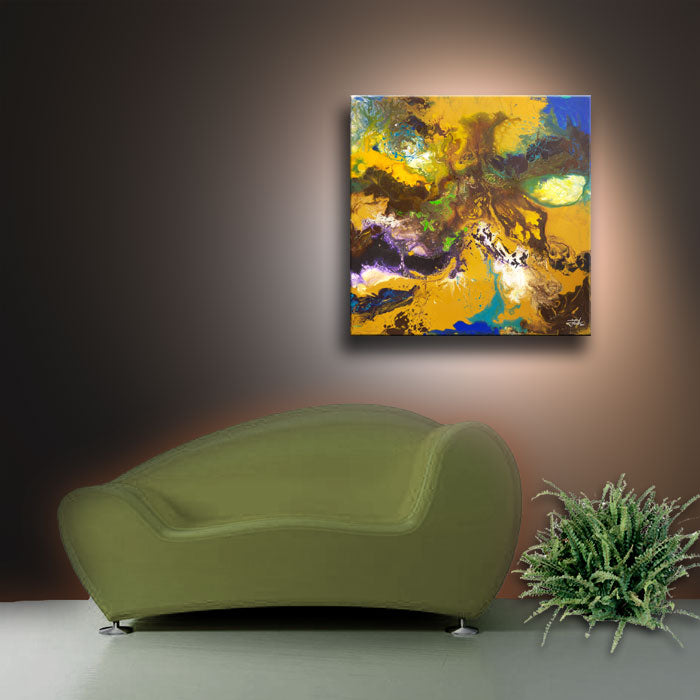Modern fluid art painting, acrylic on canvas, framed, by Sally Trace