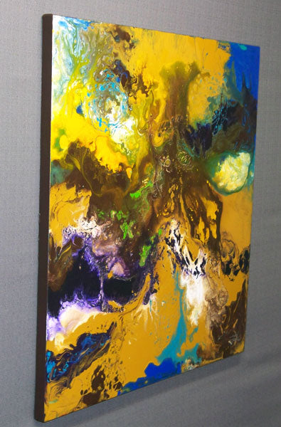 Modern fluid art painting, acrylic on canvas, framed, by Sally Trace