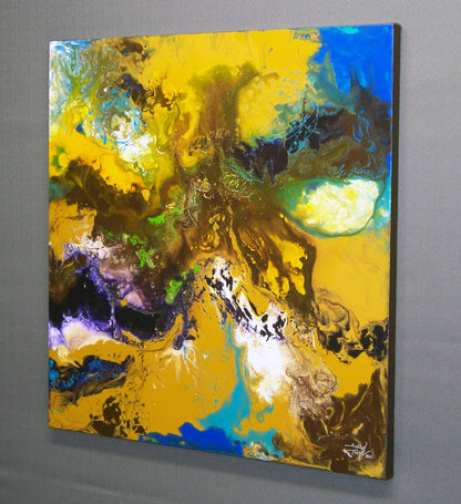 Modern fluid art painting, acrylic on canvas, framed, by Sally Trace