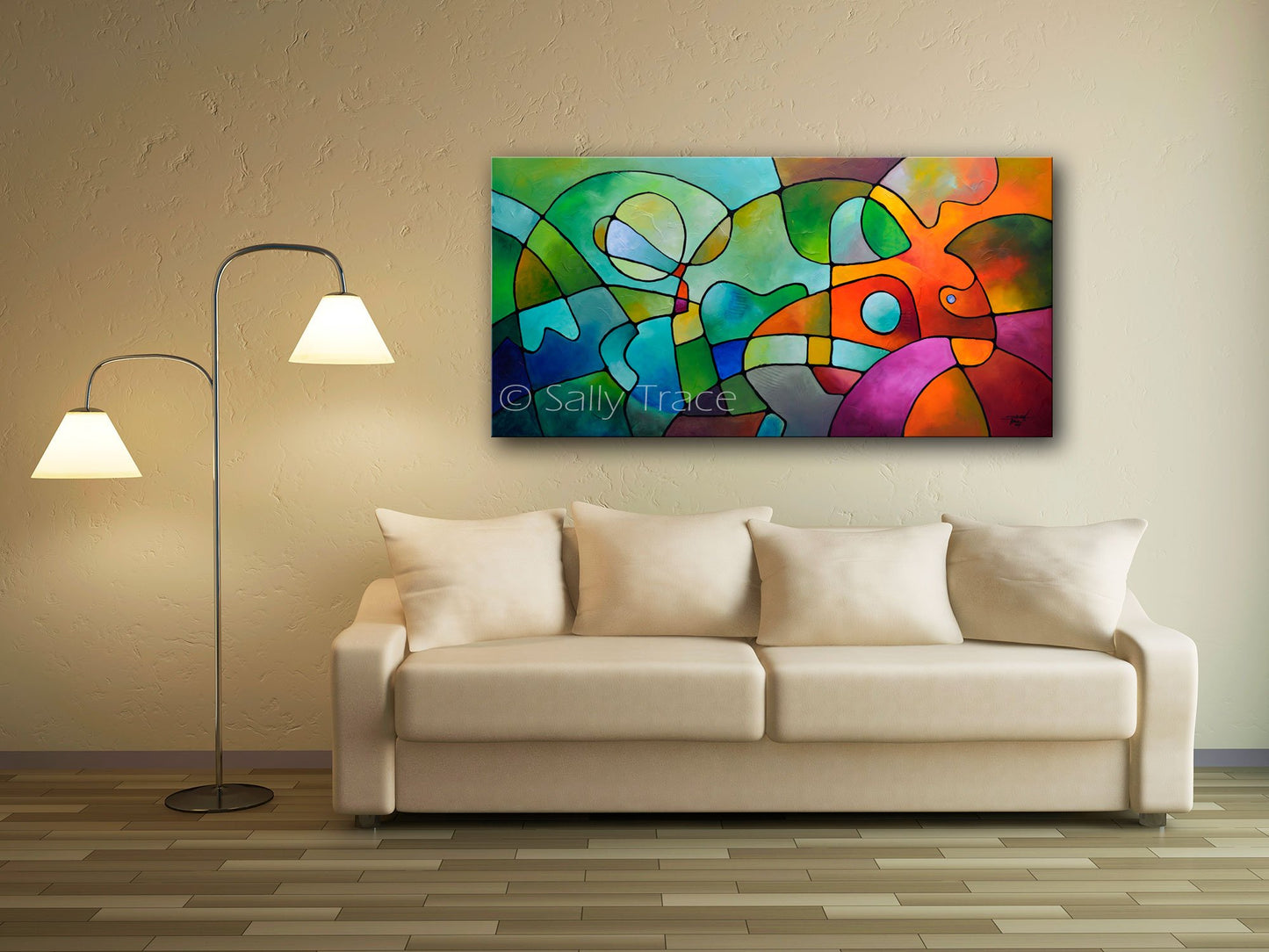 Equanimity, contemporary abstract modern art prints for sale by Sally Trace, room view