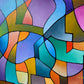 "Equilibrium" original geometric abstract painting for sale by Sally Trace, close up view
