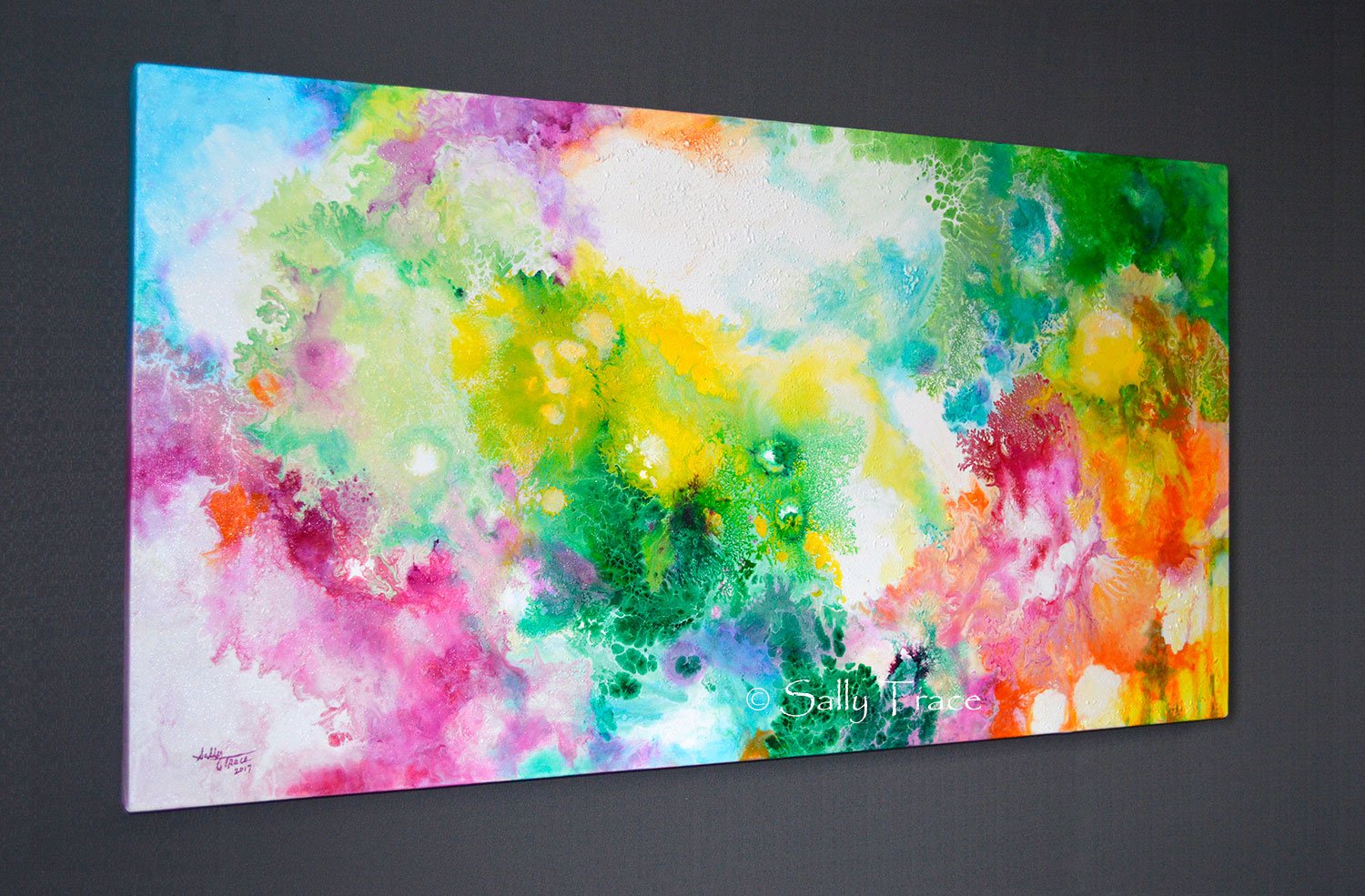 Ethereal Resonance, giclee print on stretched canvas from the original fluid painting by Sally Trace, side view
