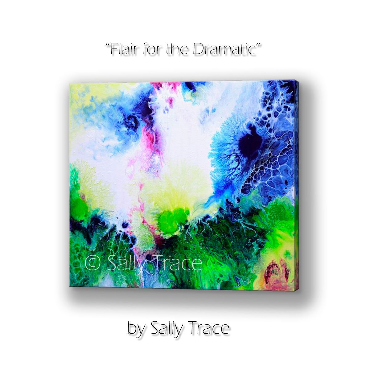 Flair for the Dramatic, fluid art pour painting giclee print on canvas by Sally Trace