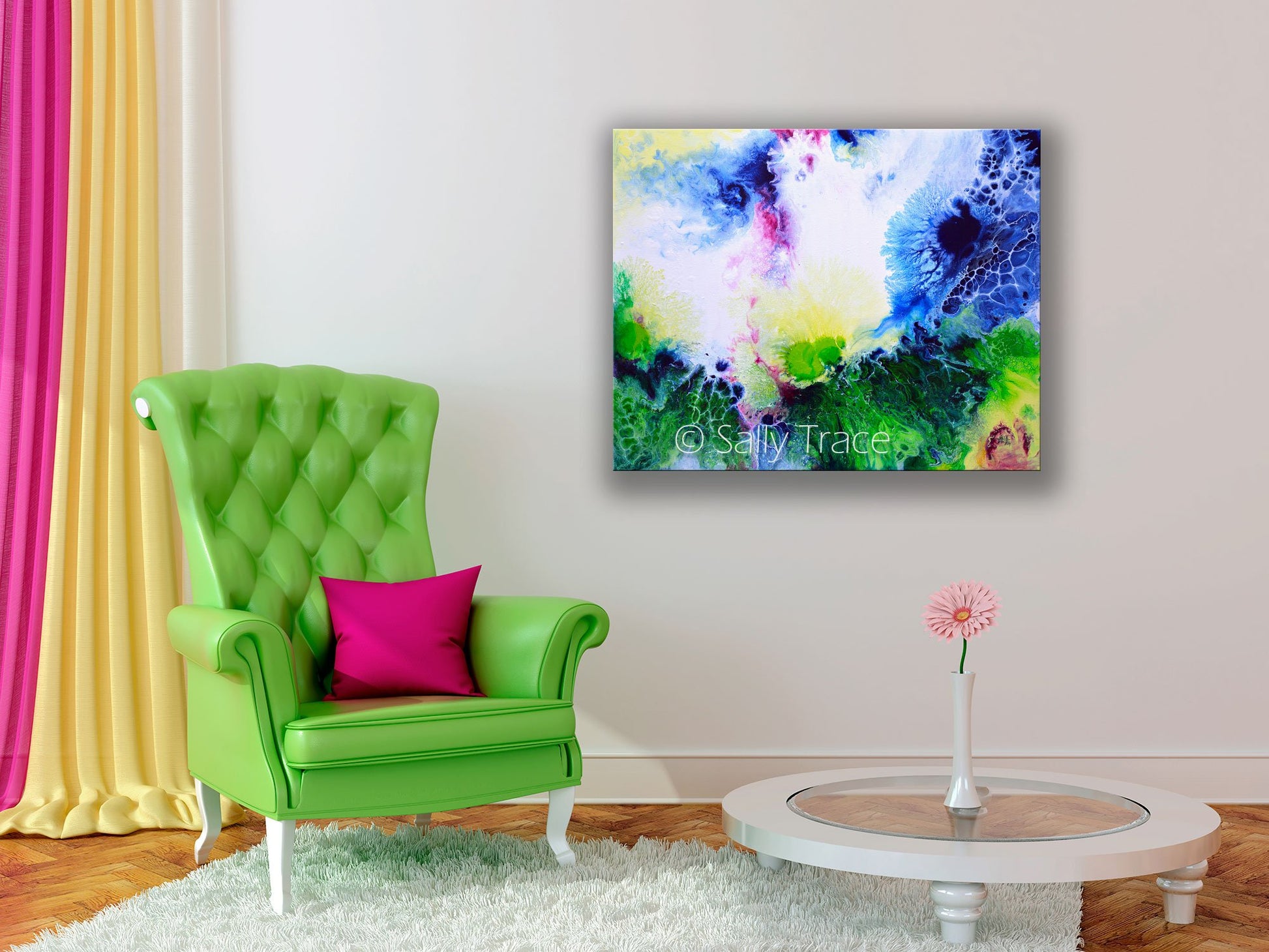 Flair for the Dramatic, fluid art pour painting giclee print on canvas by Sally Trace